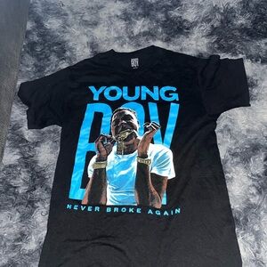 Black Graphic Tee with Blue and White Print